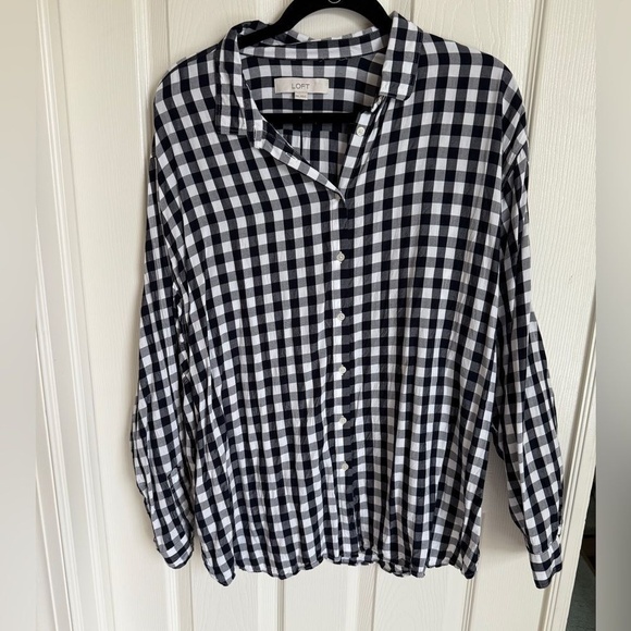 LOFT Womens Gingham Checkered Button-down‎ Rayon Blouse Size XXL - Picture 7 of 12
